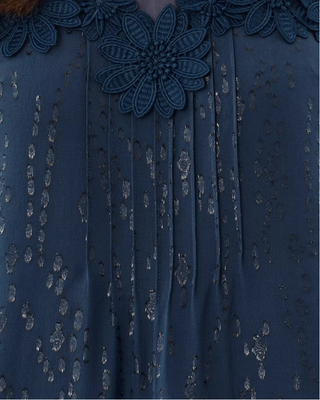 Gail Silk Dress- Low Tide Navy Fish Clip Chiffon