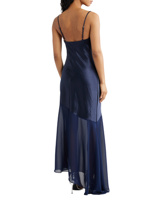 Lainey Asymmetrical Cowl Neck Maxi Dress- Navy