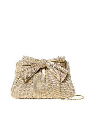 Rayne Pleated Frame Clutch with Bow- Gold