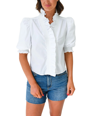 Puff Sleeve Ruffle Top- Solid White