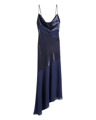 Lainey Asymmetrical Cowl Neck Maxi Dress- Navy