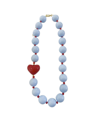 Judy Chunky Beaded Heart Necklace- Light Blue