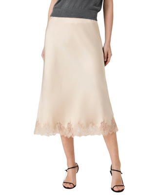 Ennis Satin Lace Midi Skirt- Champagne