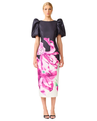 Petalia Midi Dress- Black Floral Multi