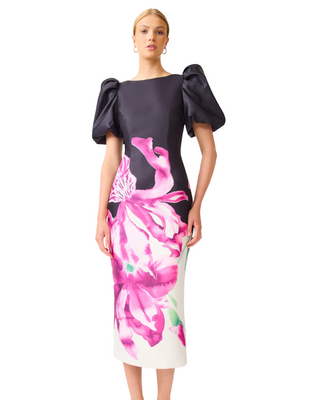 Petalia Midi Dress- Black Floral Multi